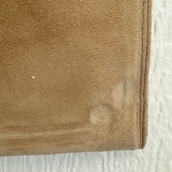 Fragiacomo purse clutch leather suede bag gold tone chain taupe Made in Italy - Picture 13 of 13